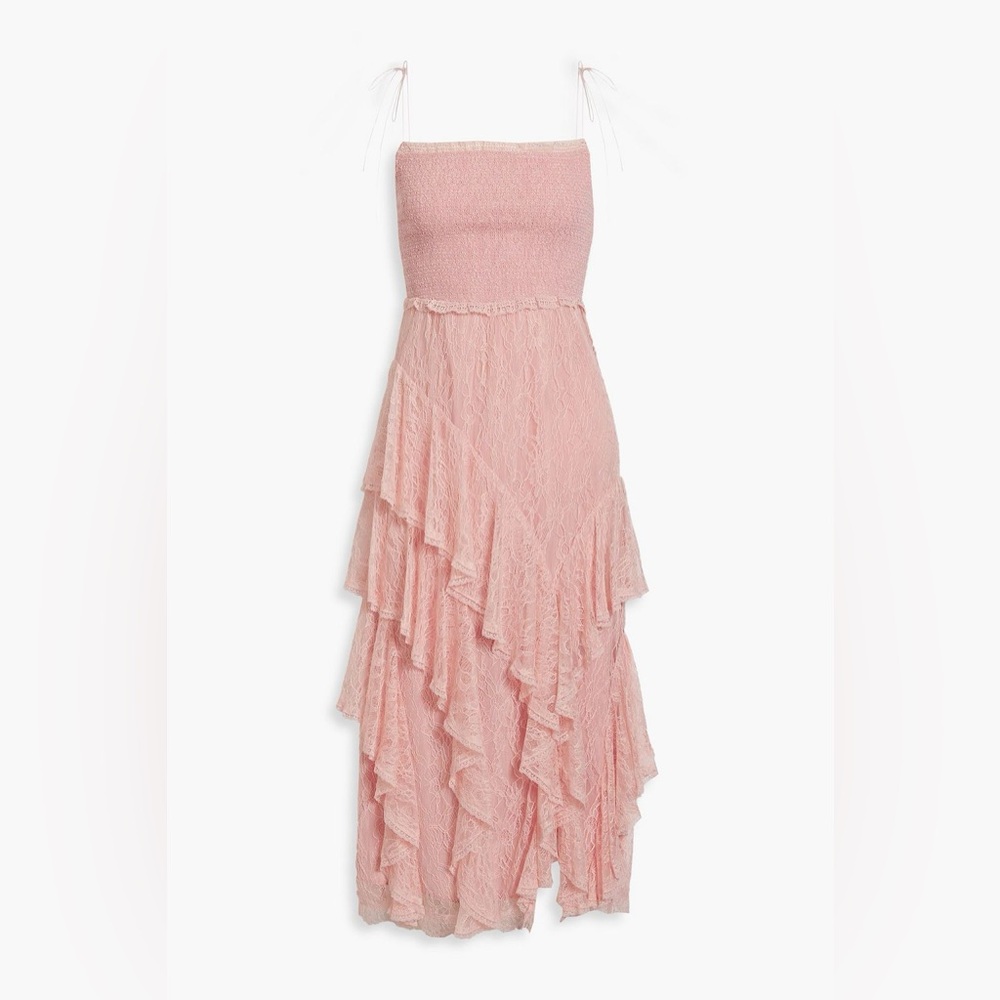 ALICE + OLIVIA
Jocelyn smocked ruffled corded lace midi dress